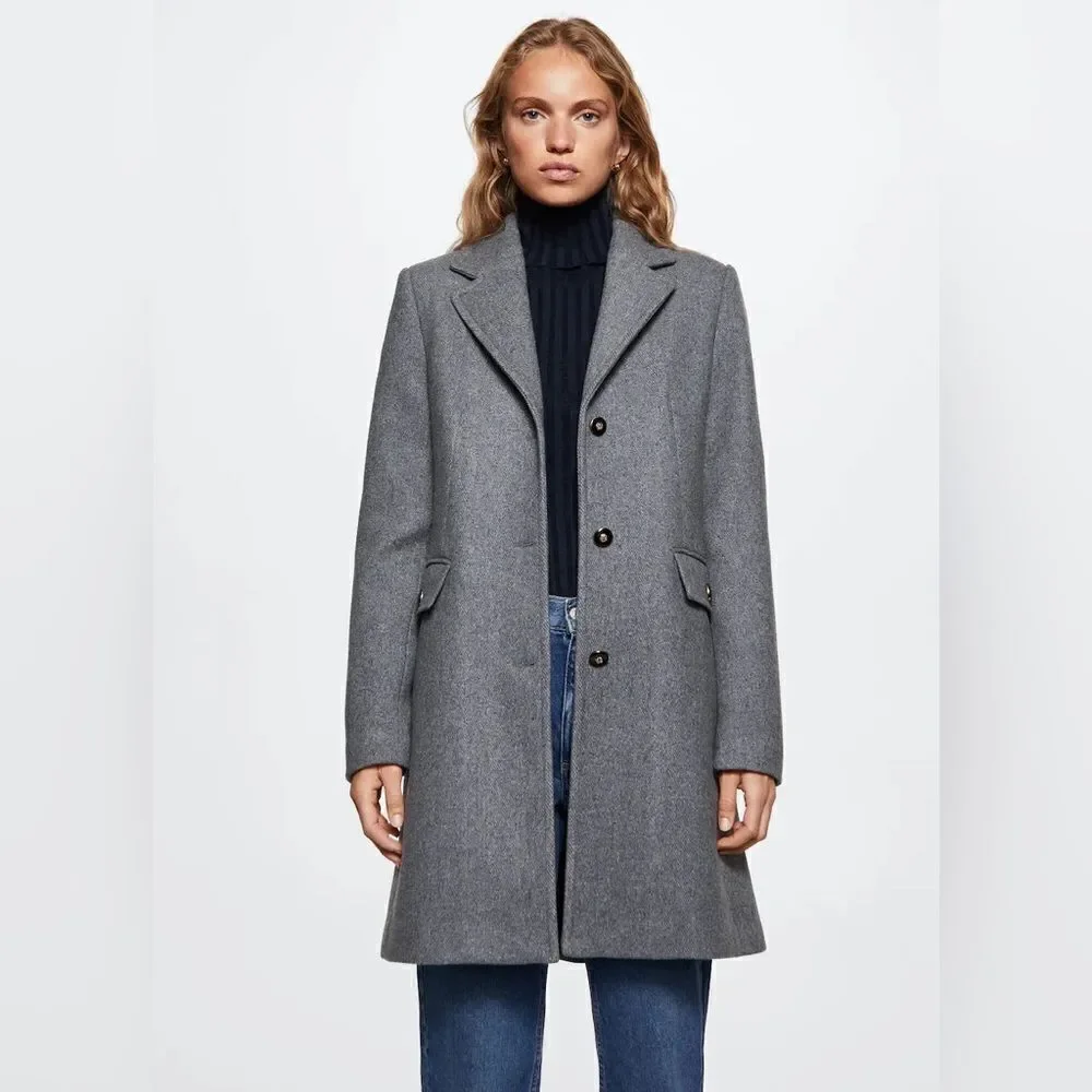 Mango Wool Blend Short Coat Grey - Picture 8 of 8